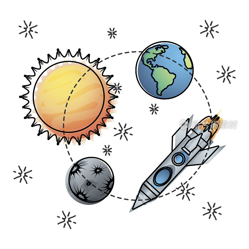 太阳和地球的水星和火箭探索