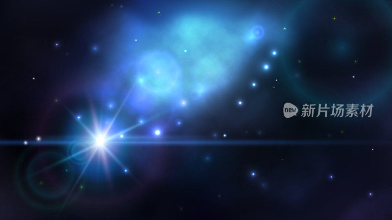 深蓝色星云和明亮恒星的空间背景。幻想科学天文插图