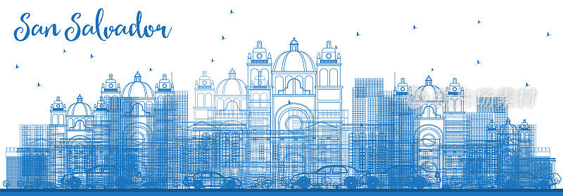 用蓝色建筑勾勒出圣萨尔瓦多的天际线。