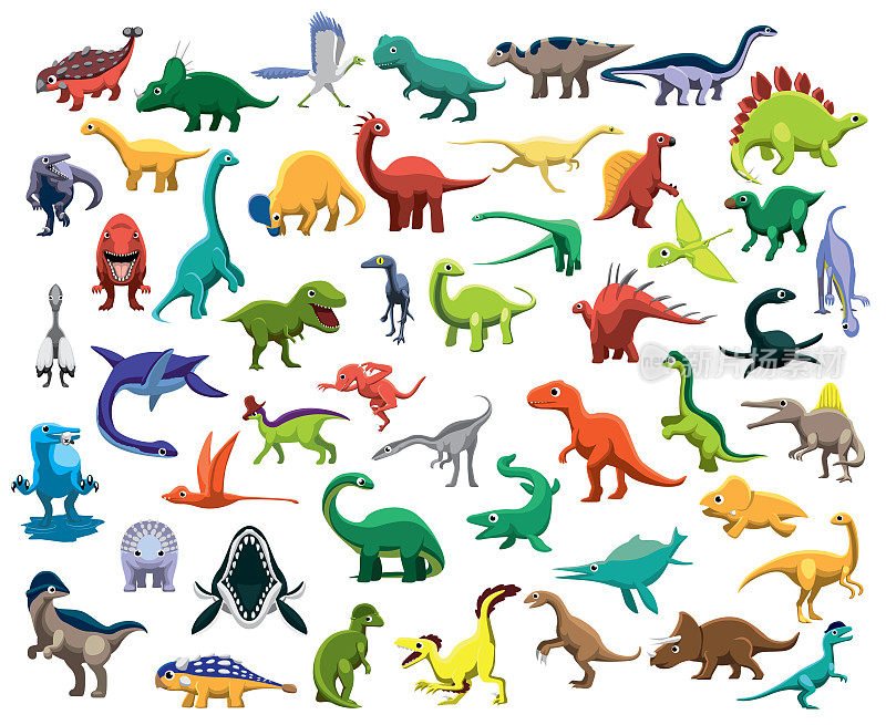 各种可爱多彩的恐龙卡通向量