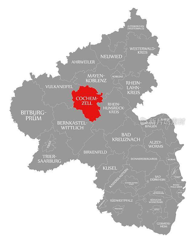 莱茵兰-普法尔茨地图上的红色高亮显示
