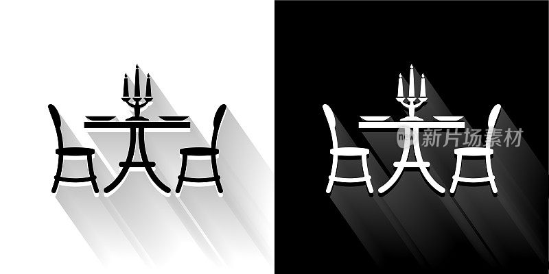 餐厅桌子黑色和白色图标与长影子