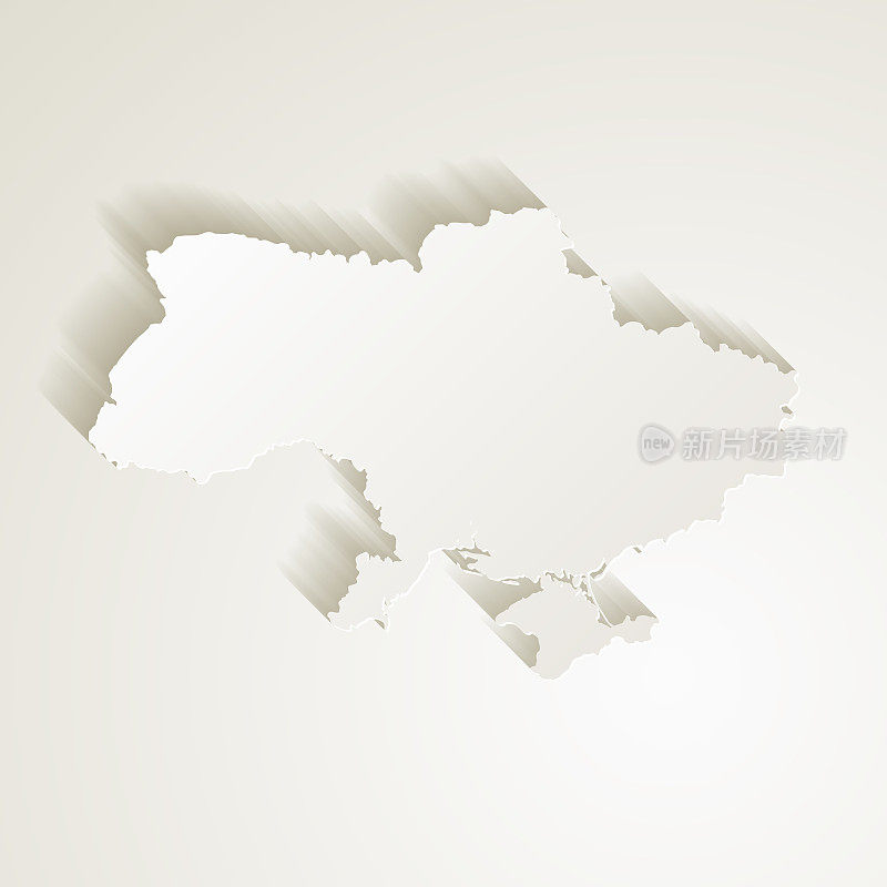 空白背景上剪纸效果的乌克兰地图