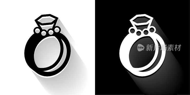结婚戒指黑色和白色与长影子图标