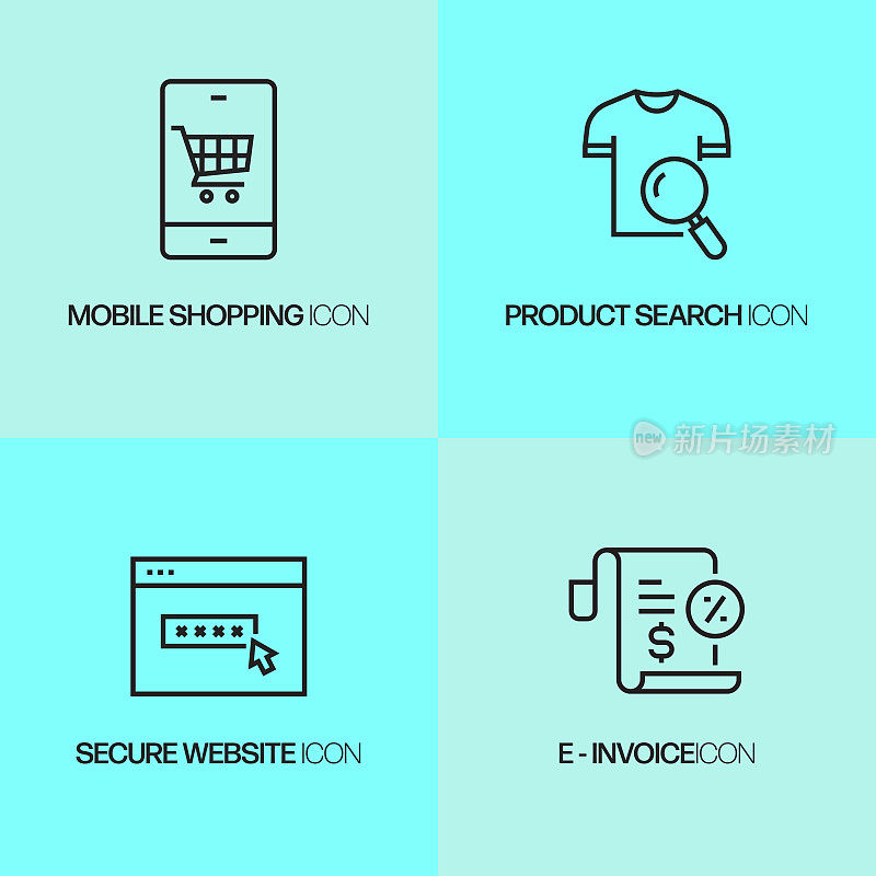 电子商务，网上购物，数字营销相关的现代向量图标