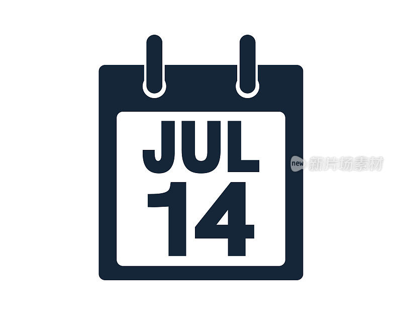 7月14日日历图标股票矢量插图