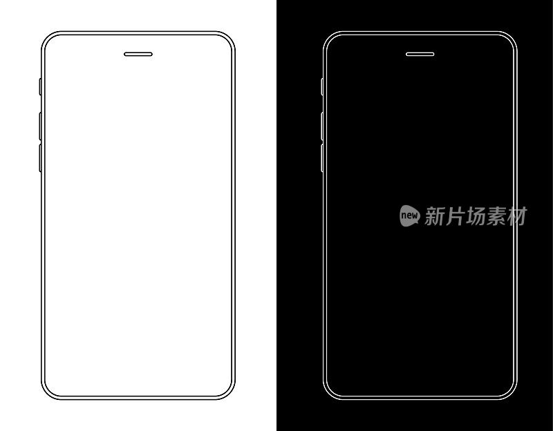 智能手机，移动电话在黑白线框
