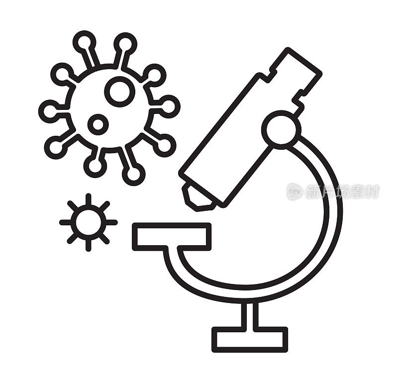 感冒和流感病毒科学研究用显微镜和细菌线艺术图标
