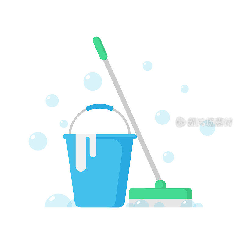清洁服务图标。清洁概念，清洁设备和工具平面设计。