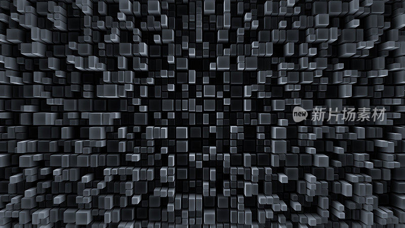 黑色抽象方块背景。黑色3d抽象背景与方块