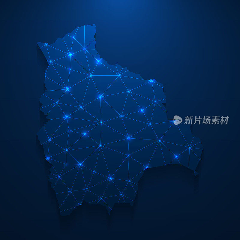 玻利维亚地图网络-明亮的网格在深蓝色的背景