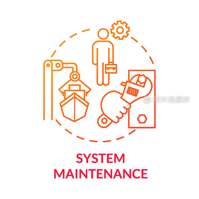 系统维护红色概念图标。造船工人。干船坞里的船。船维修工程师。船的想法细线插图。矢量隔离轮廓RGB彩色绘图