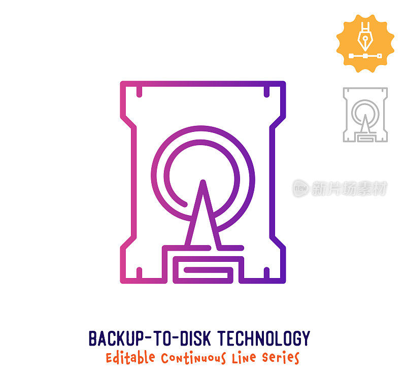 备份到磁盘技术连续线可编辑笔画图标