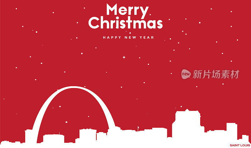 圣诞和新年的红色贺卡与白色的城市风景圣路易丝