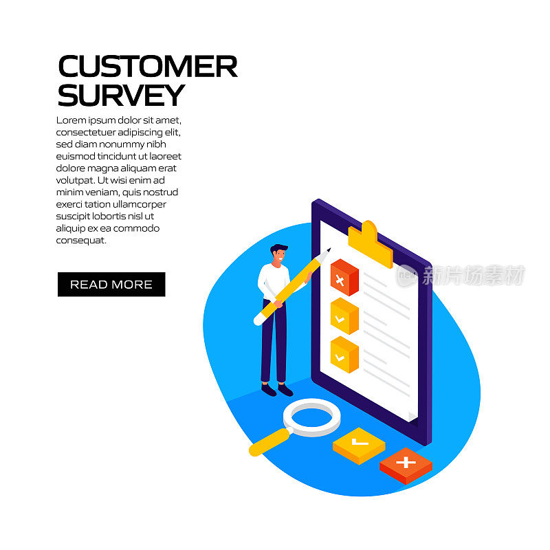 客户调查概念矢量插图网站横幅，广告和营销材料，在线广告，社交媒体营销等。