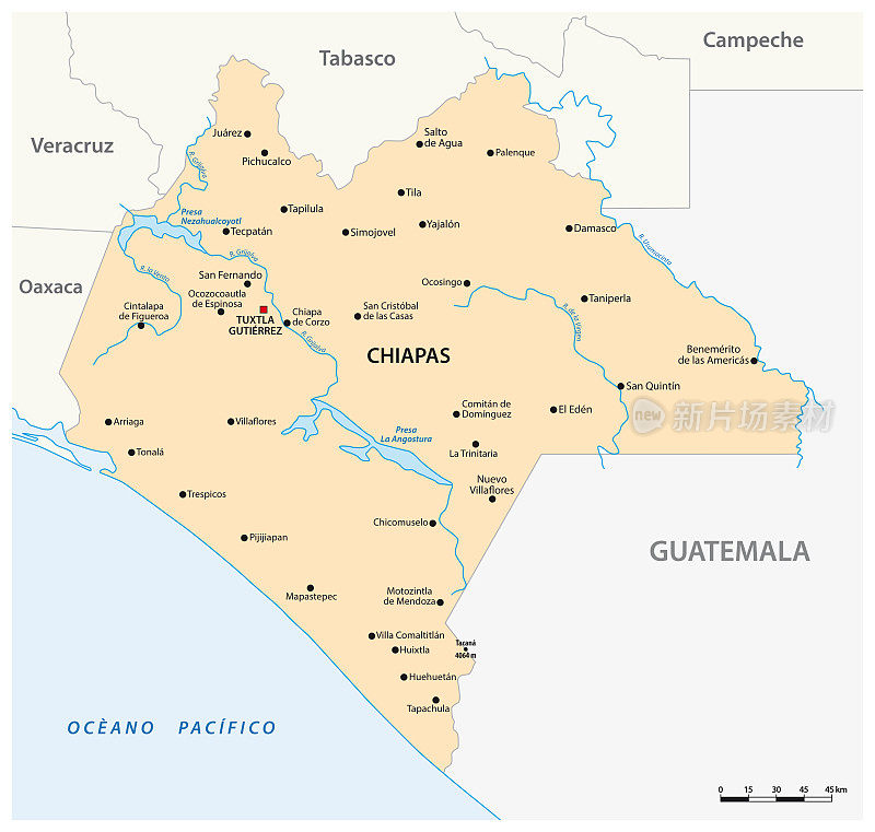 墨西哥恰帕斯州的矢量地图