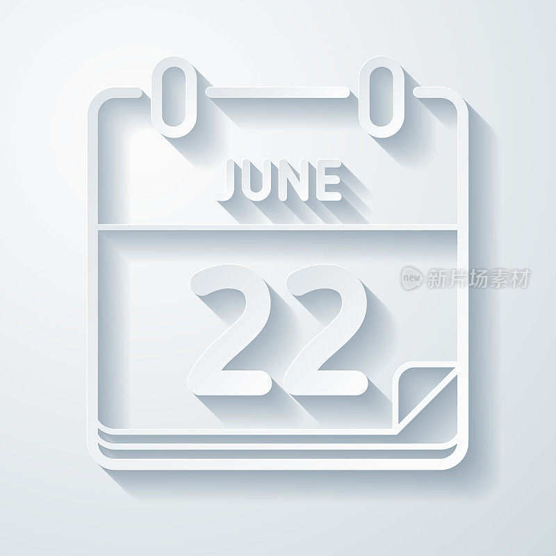 6月22日。在空白背景上具有剪纸效果的图标