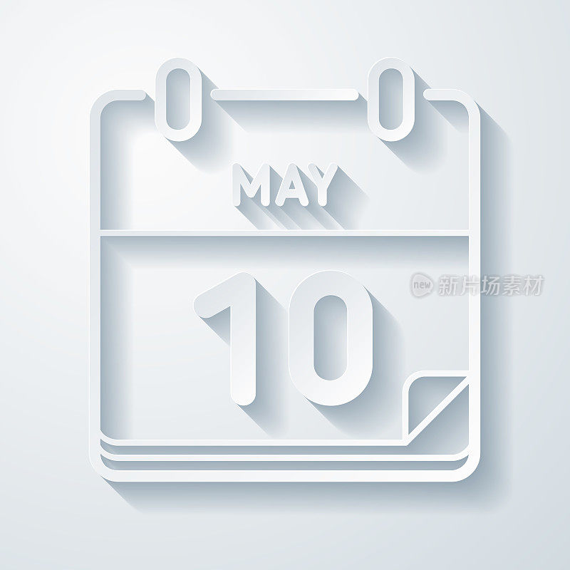 5月10日。在空白背景上具有剪纸效果的图标