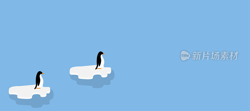 背景图像的海洋和冰上的企鹅游泳，矢量插图