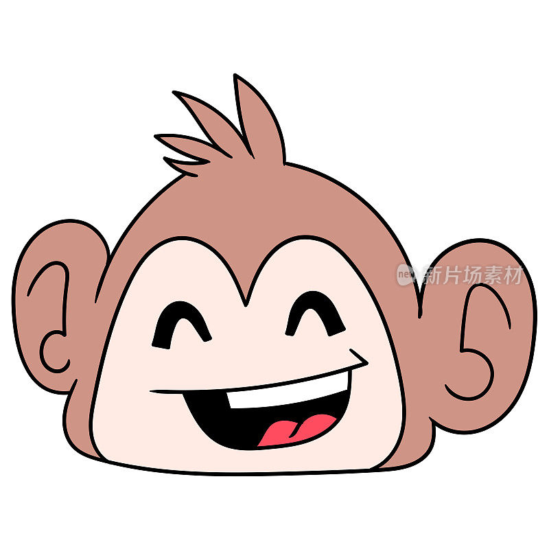 友好的笑脸猴头，矢量插图卡通表情。涂鸦画图标