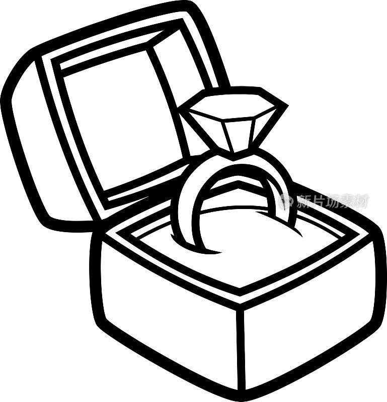 概述卡通钻石订婚戒指在盒子