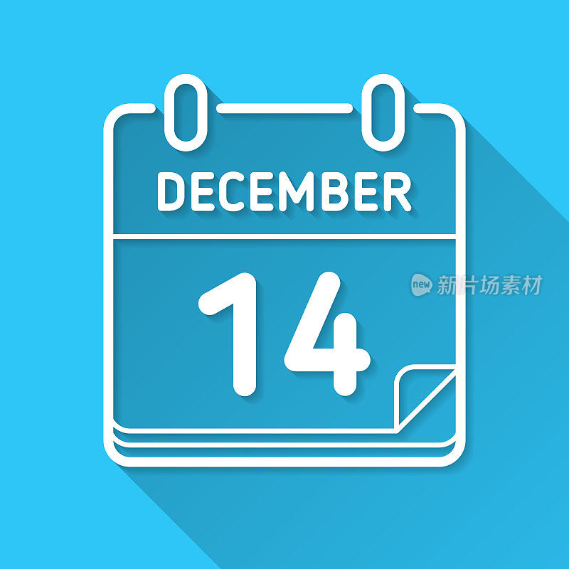 12月14日。图标在蓝色背景-平面设计与长阴影