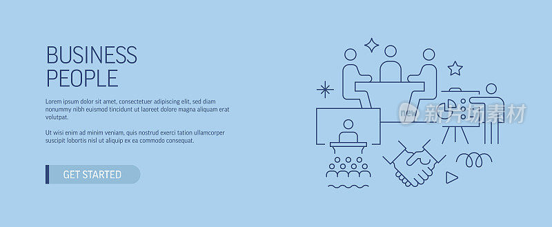 商务人士相关的网站横幅线风格。现代设计矢量插图的网页旗帜，网站标题等股票插图