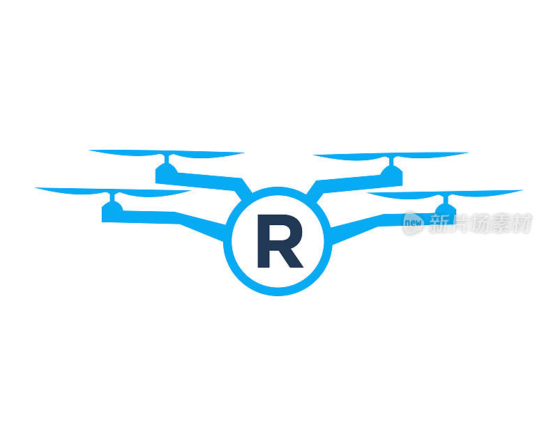字母R概念上的无人机标志设计。摄影无人机矢量模板