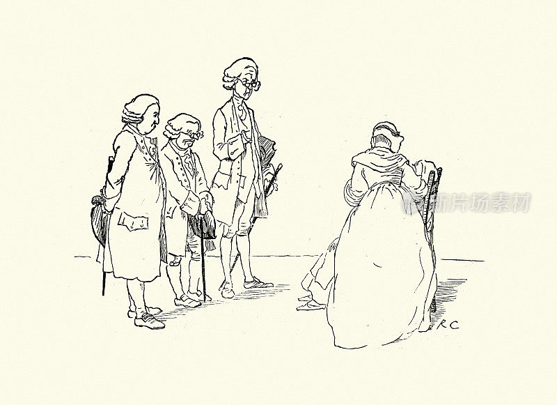 18世纪的一群医生为一位妇女看病，伦道夫·凯迪克特插图