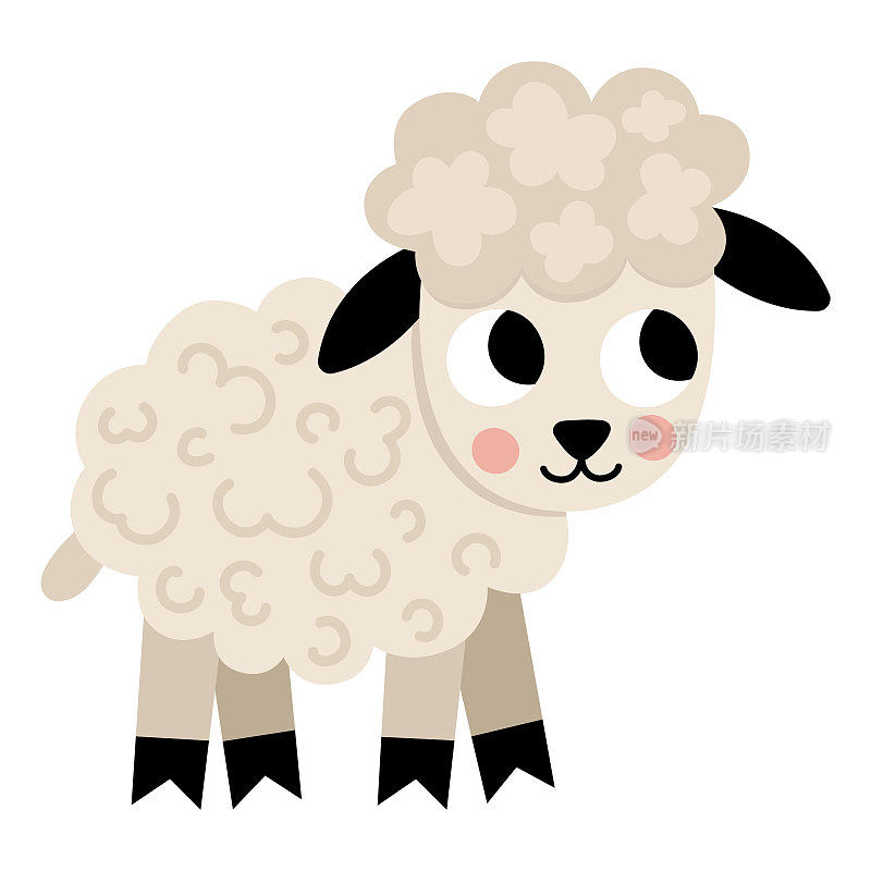 向量羔羊图标。可爱的卡通小绵羊插画。农场动物宝宝孤立在白色背景上。彩色的平面母羊图片为儿童