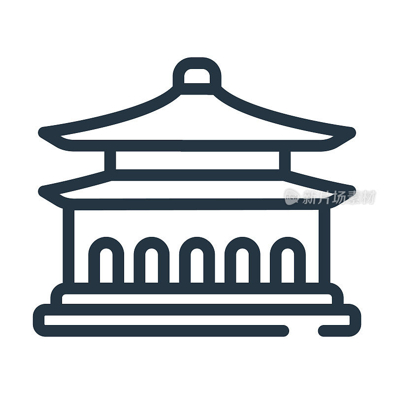 太和殿是北京的细线图标。城市，建筑的线性图标从纪念碑概念孤立的轮廓标志。矢量插图符号元素的网页设计和应用程序。