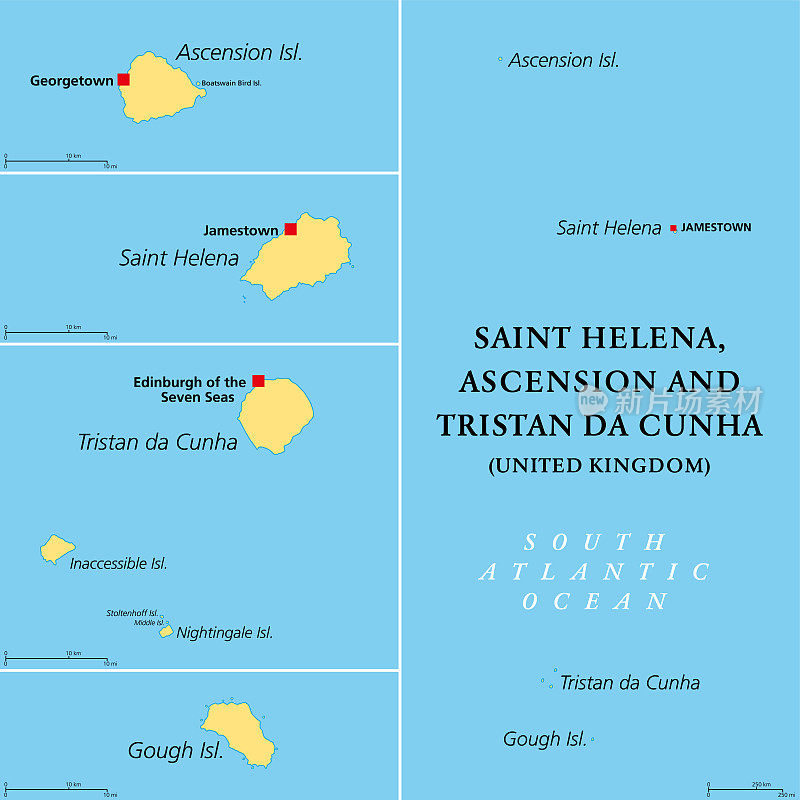 圣赫勒拿岛，阿森松岛和特里斯坦达库尼亚岛，政治地图