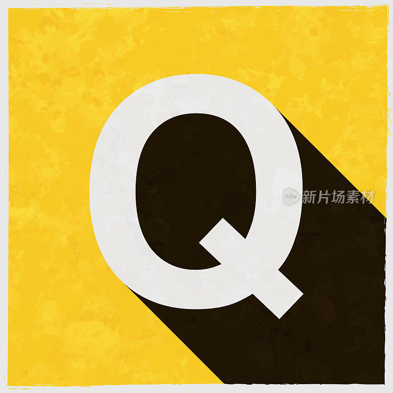 字母q图标与长阴影的纹理黄色背景
