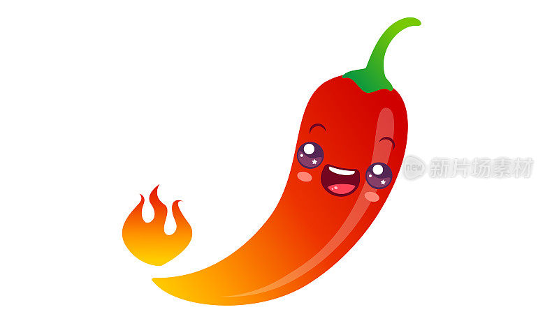 卡哇伊风格的辣椒和火焰矢量插图。