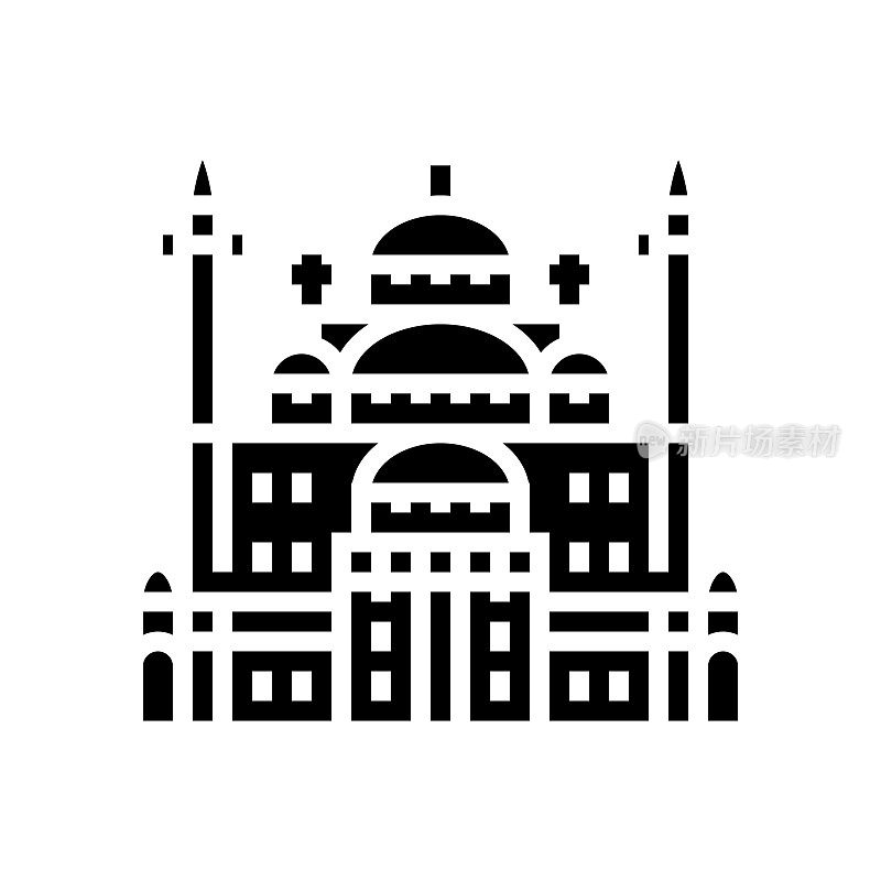 苏莱曼帕夏清真寺象形图标矢量插图
