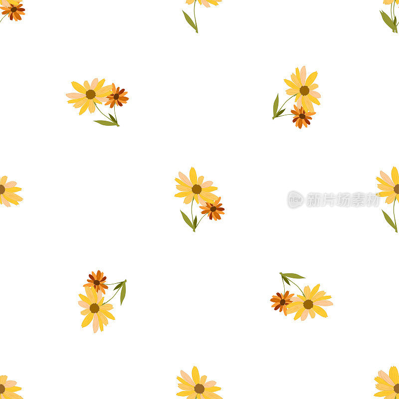 无缝图案与黄色花朵。