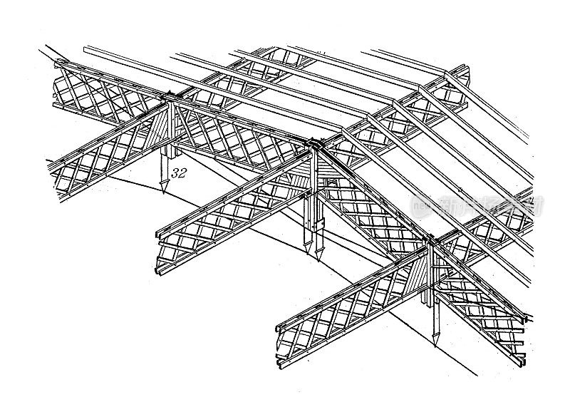 古董插图:结构和建筑:木架和接合