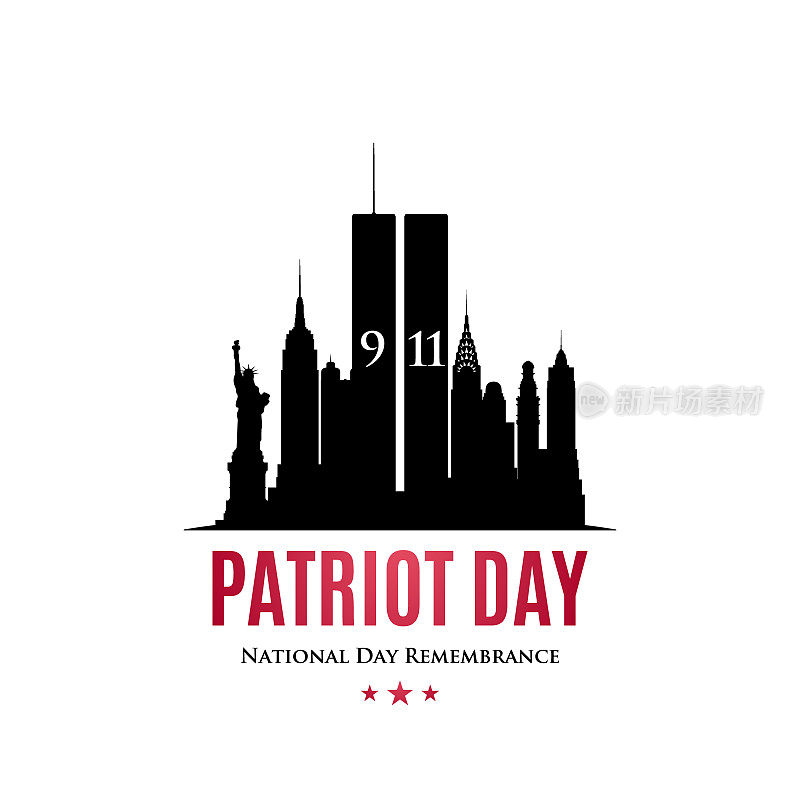 黑色的纽约天际线和双子塔。911爱国者日设计。国庆纪念。简约设计向量。