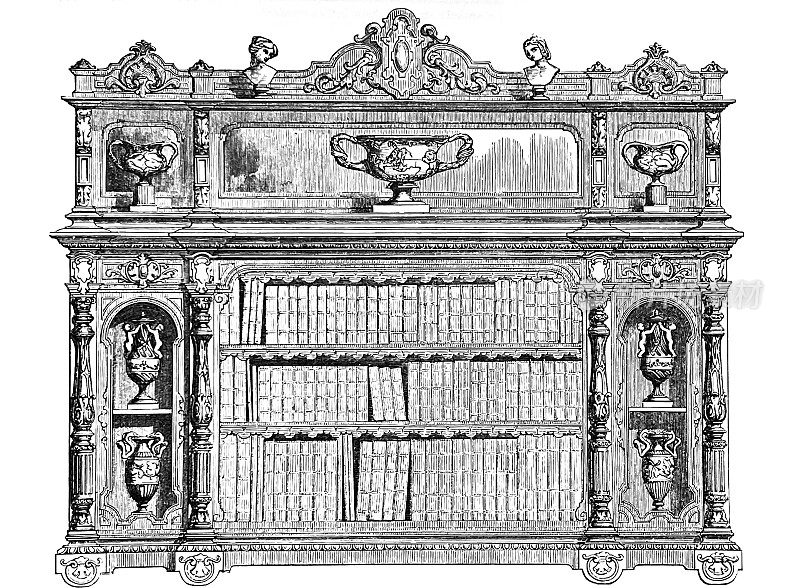 1851年伦敦水晶宫展览，书柜，花瓶，女性半身像和碗