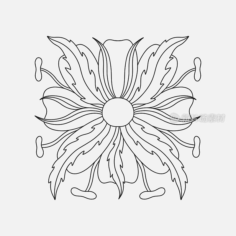 新艺术风格的花卉植物模板的基本元素。1920-1930年的复古设计。象征图案设计。