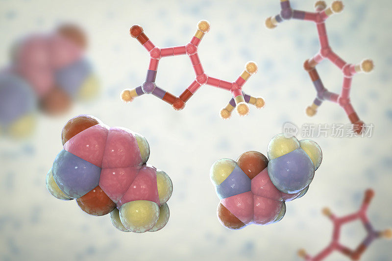Muscimol分子，3D插图