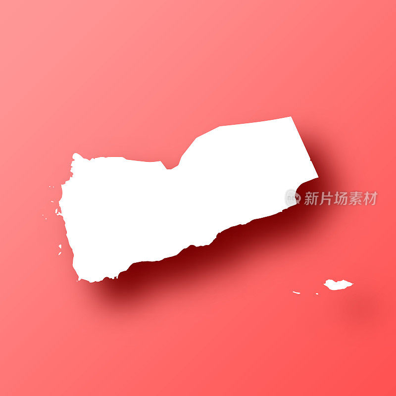 也门地图红色背景与阴影