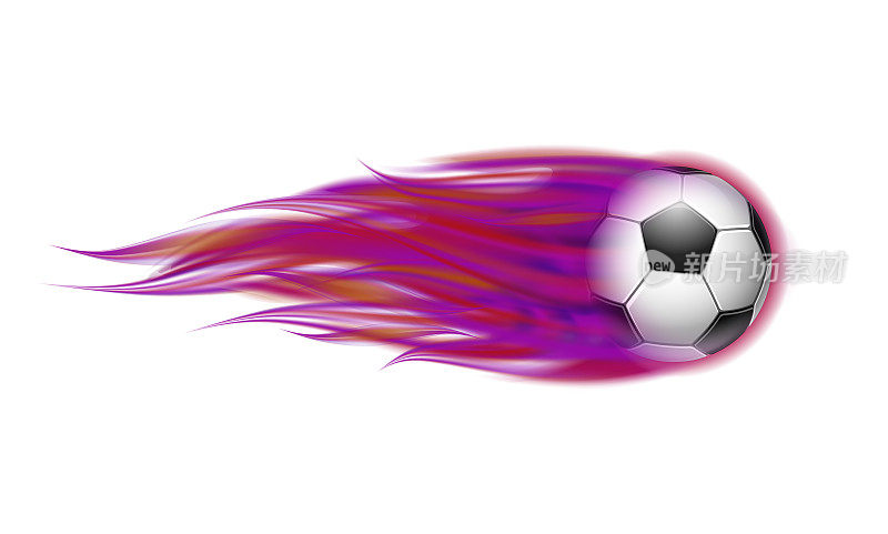 飞足球着火了。足球带有明亮的紫色火焰痕迹。
