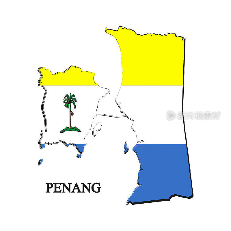 槟城地图矢量插图。马来西亚的城市。马来西亚州