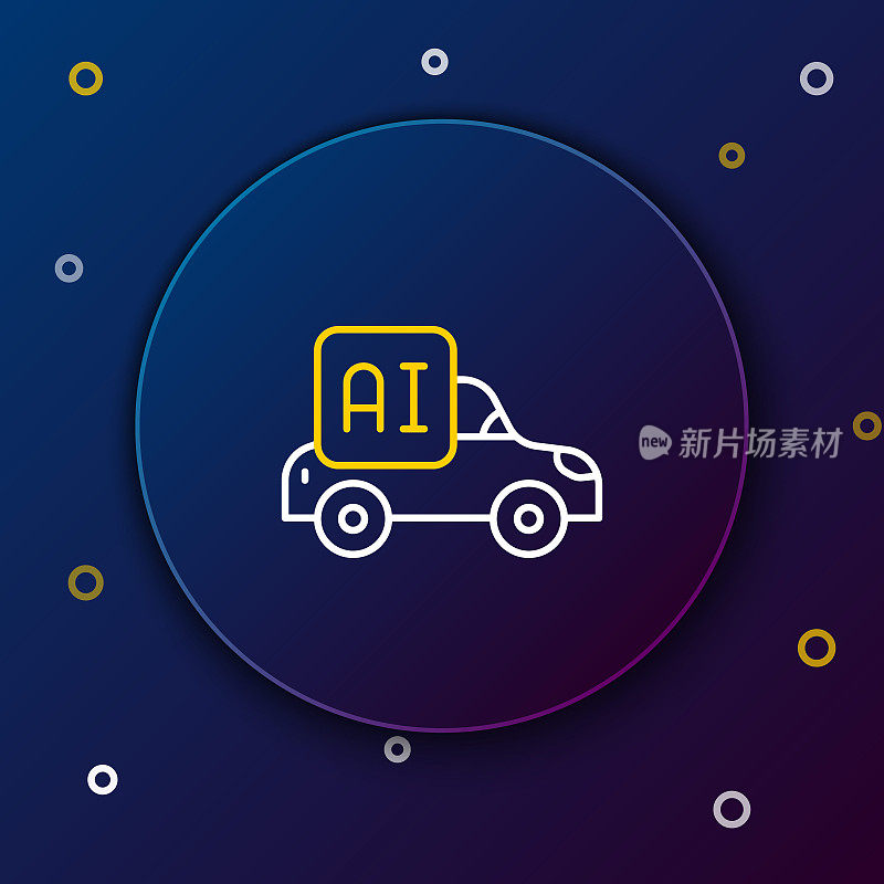线自动人工智能智能汽车图标孤立在蓝色背景。彩色轮廓概念。向量