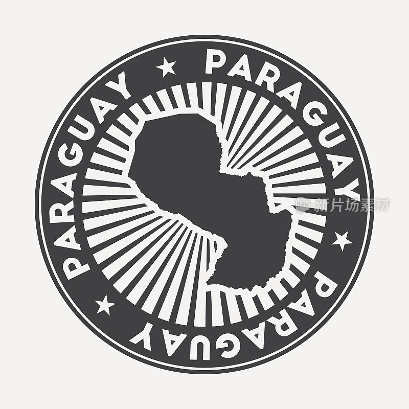 巴拉圭圆形标志。复古旅行徽章与圆形的国家名称和地图，矢量插图。可作为徽章，标志，标签，贴纸或徽章的巴拉圭。