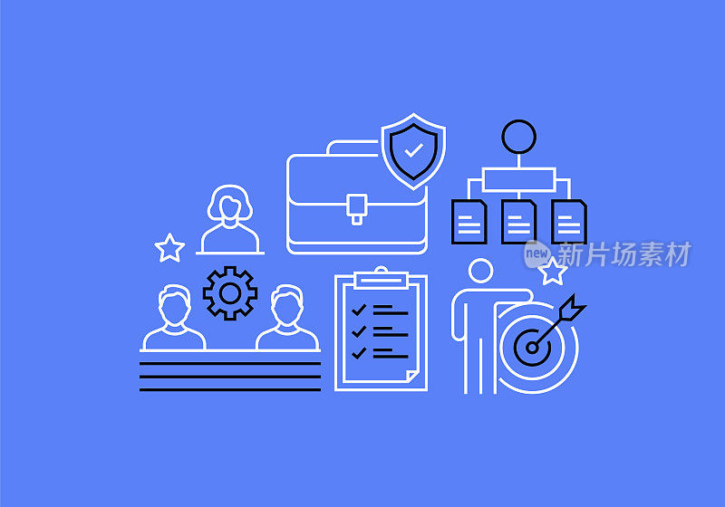 商业管理相关线横幅设计。团队合作，合同，战略，财务，领导力