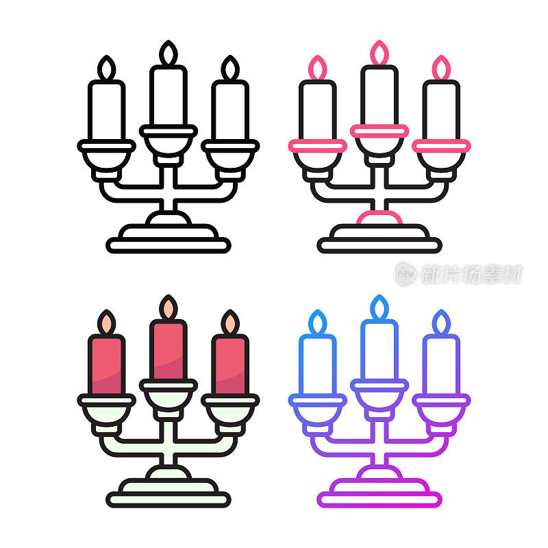 烛光晚餐图标设计在四个变化的颜色