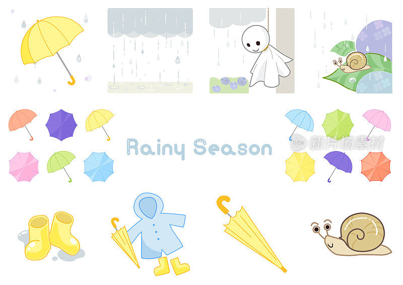 六月雨季的一套插图