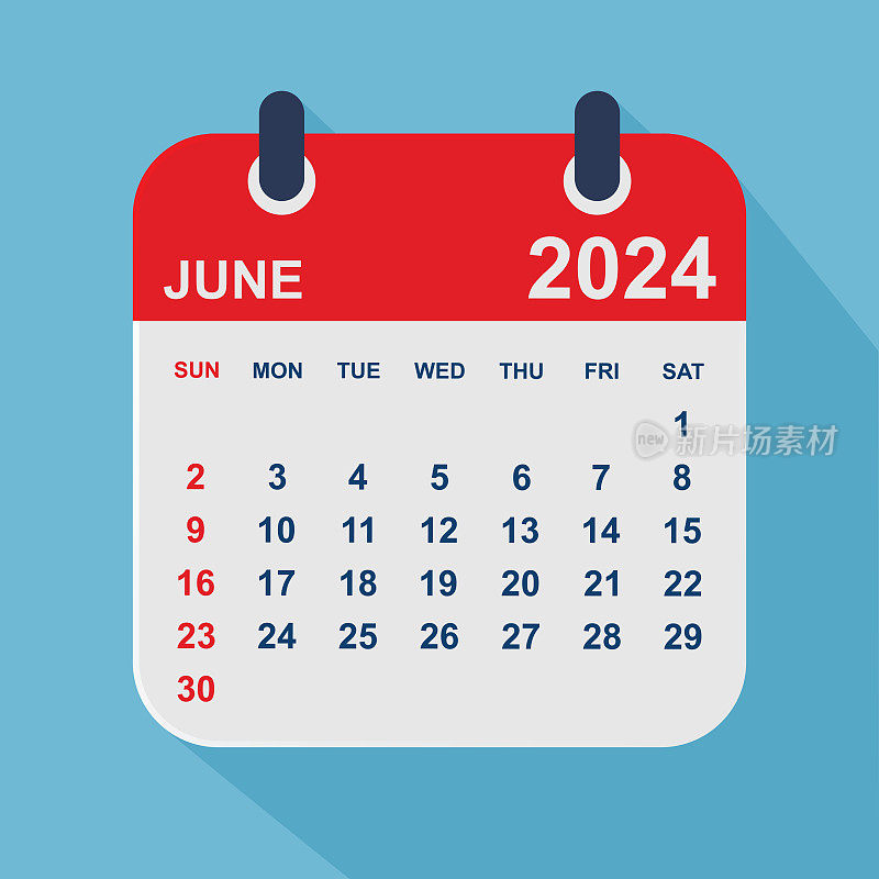 2024年6月。日历规划设计模板。一周从周日开始。业务矢量图